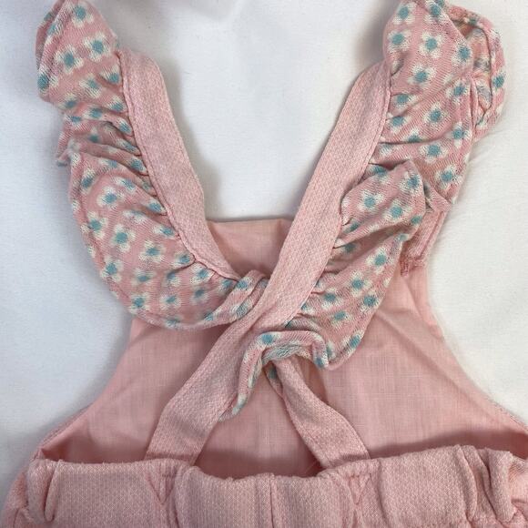Vintage Health-Tex Baby Overalls Pink Floral Ruffle Applique Snaps Size 18 Month - Picture 6 of 10